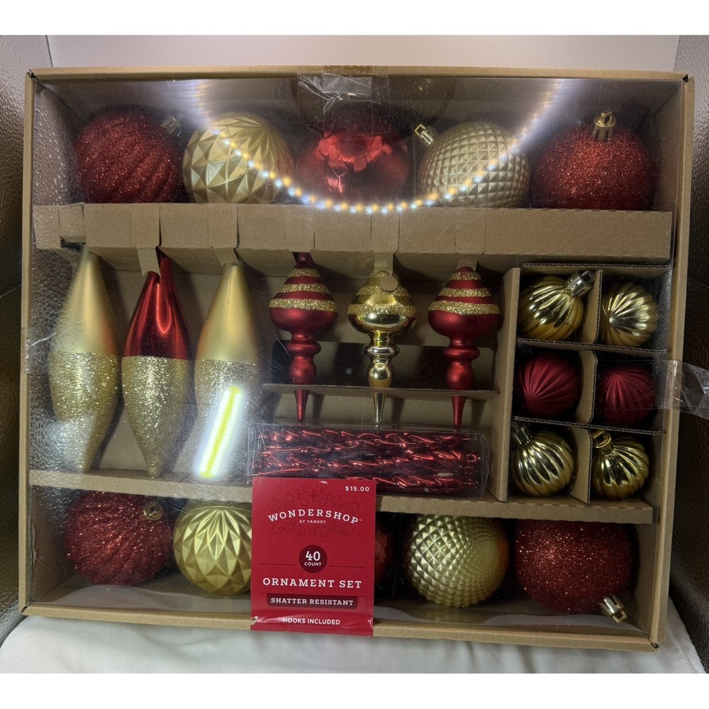 Wondershop Red Gold Shatter Resistant Ornament Set 40 count